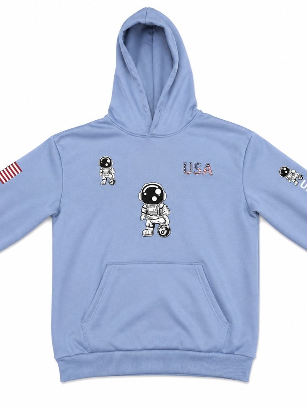 Men’s Medium Blue USA Astronaut Graphic Pullover Hoodie American Flag
